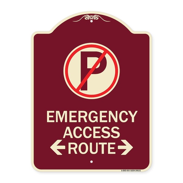 Emergency Access Route W/ Bidirectional Arrow Heavy-Gauge Aluminum Sign, 24" x 18", BU-1824-24111